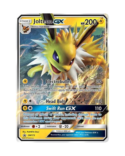 Pokémon trading card featuring Jolteon GX on a white background