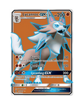 Pokémon trading card featuring Lycanroc GX on an orange background