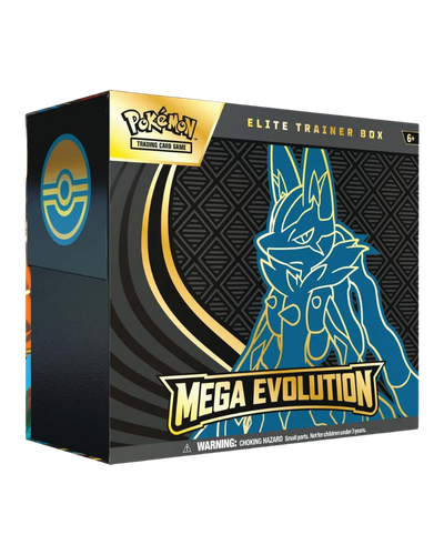Pokémon Mega Evolution Elite Trainer Box packaging with Pokémon logo.