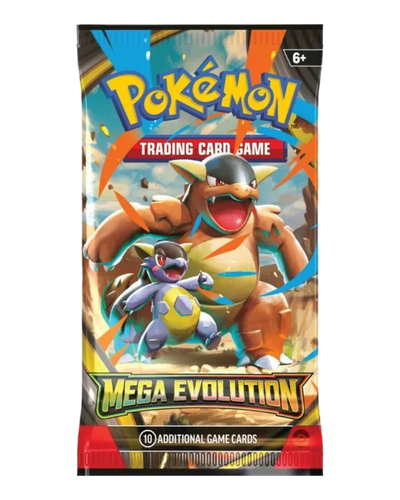 Pokémon trading card game pack with two characters on a white background