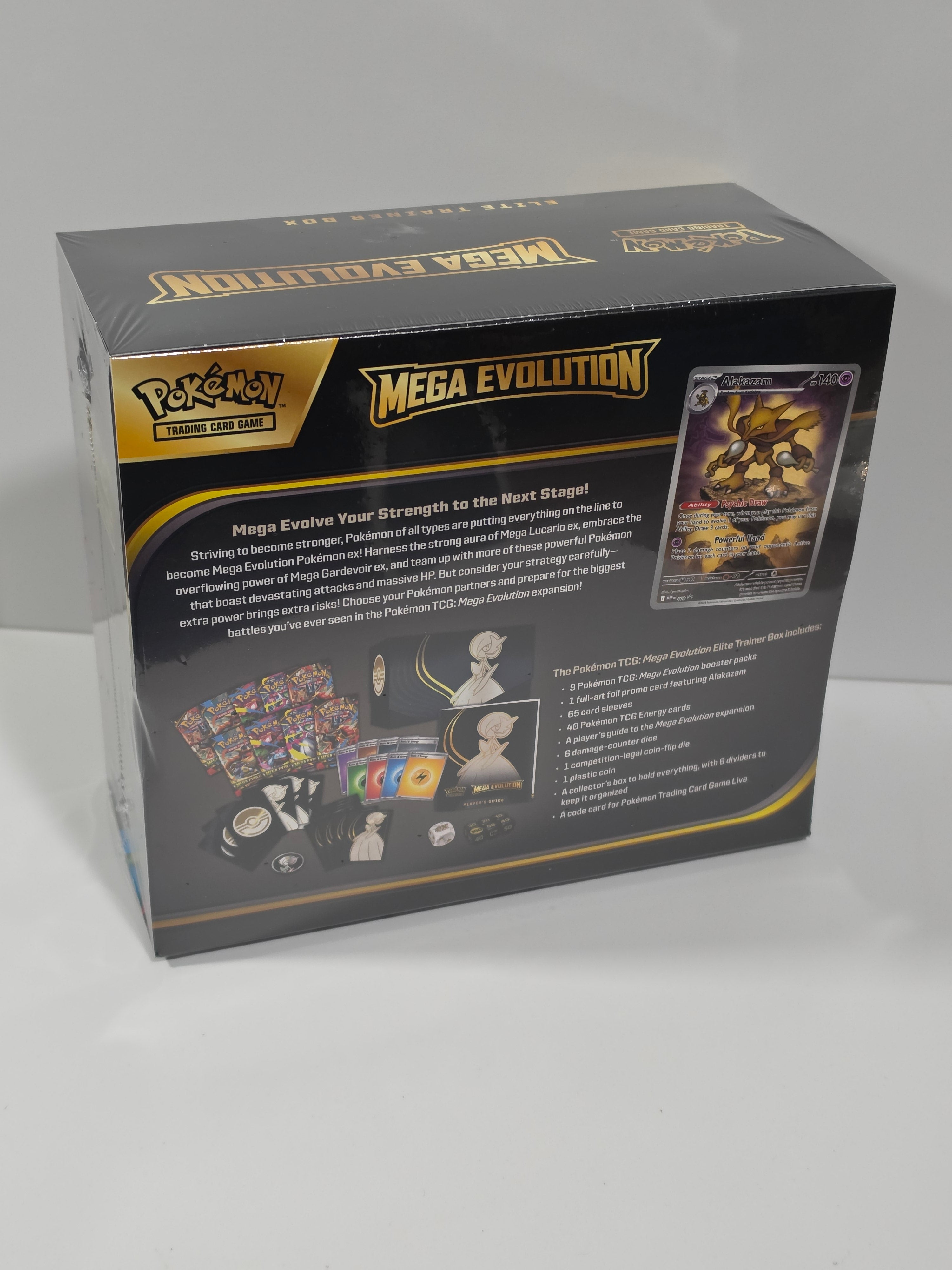 Mega Evolution toy box with branding on a white background