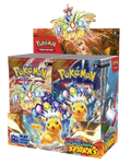 Pokémon trading card game packaging with Pikachu figure on a white background