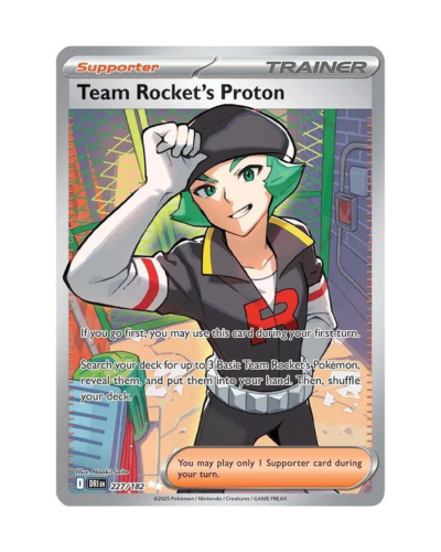 Pokémon trading card featuring a character from Team Rocket with a colorful background