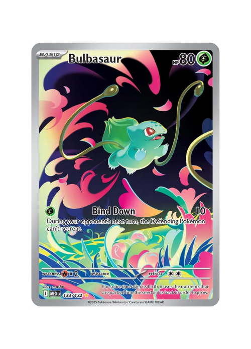 Pokémon trading card featuring Bulbasaur with colorful design