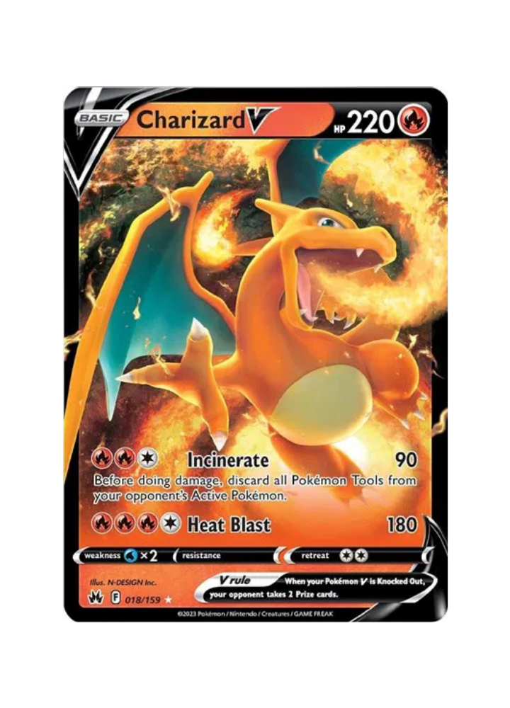 Pokémon trading card featuring Charizard V on a white background