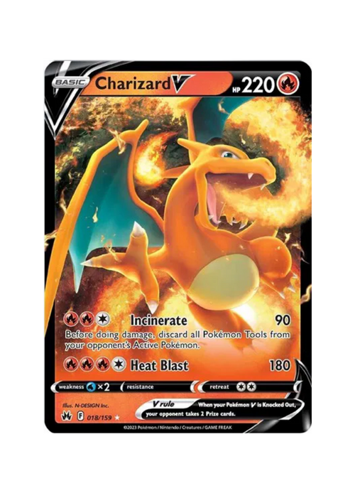 Pokémon trading card featuring Charizard V on a white background
